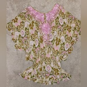 Miss June V-neck batwing sleeve midi dress with mirror embellishments Size XL